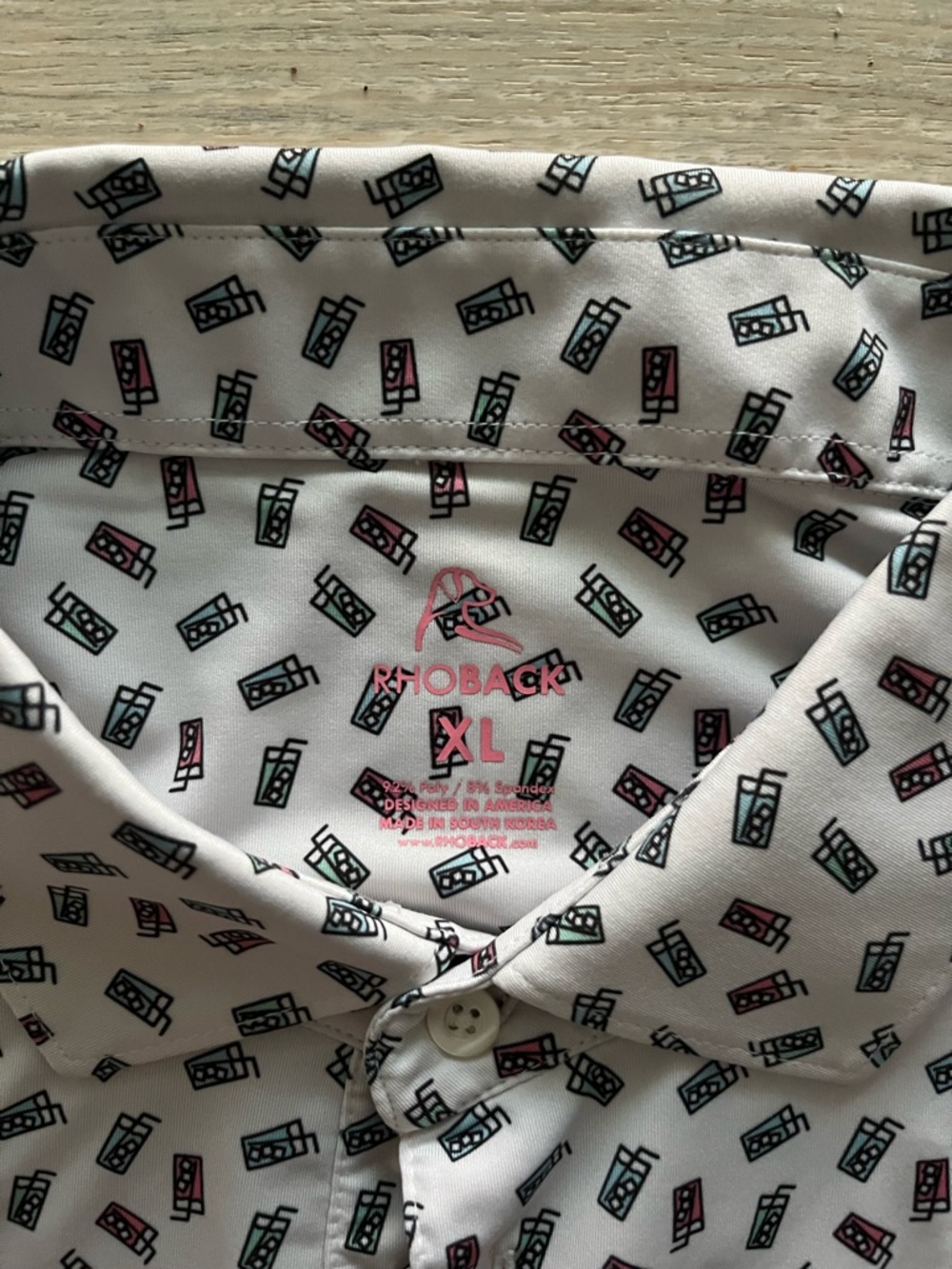 Rhoback Men's Short Sleeve Performance Polo Soda Cups Pattern - Size XL - Picture 3 of 7